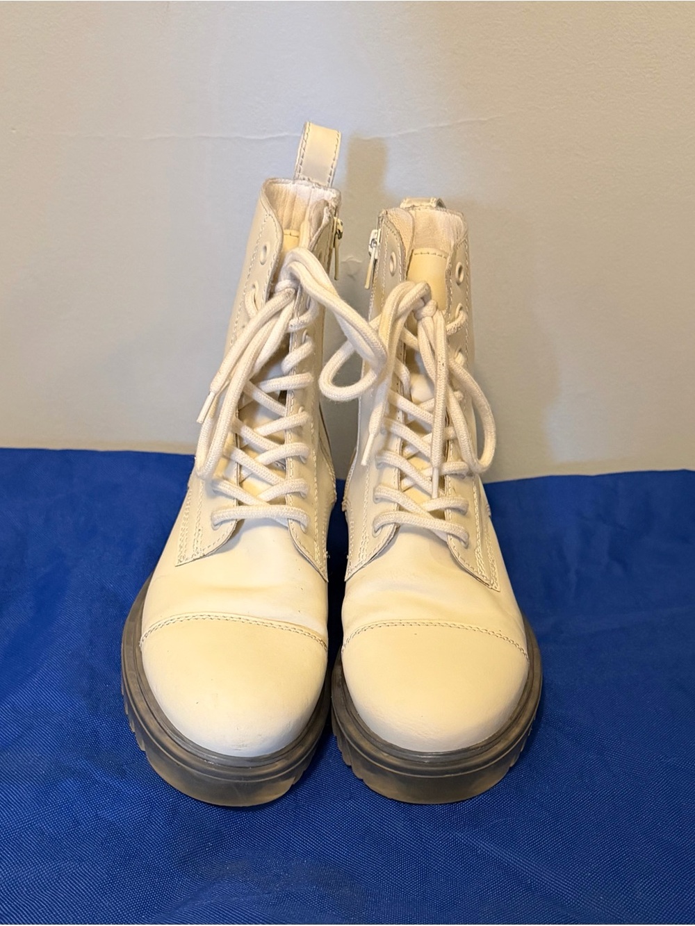 Aldo (Made in Portugal) Cream Lace-Up Platform Combat Boots